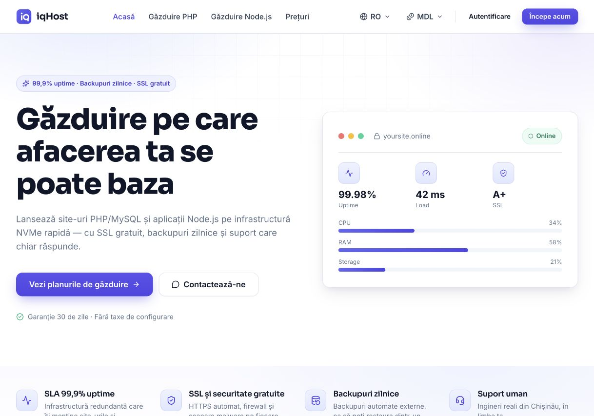 Previzualizarea site-ului IQHost